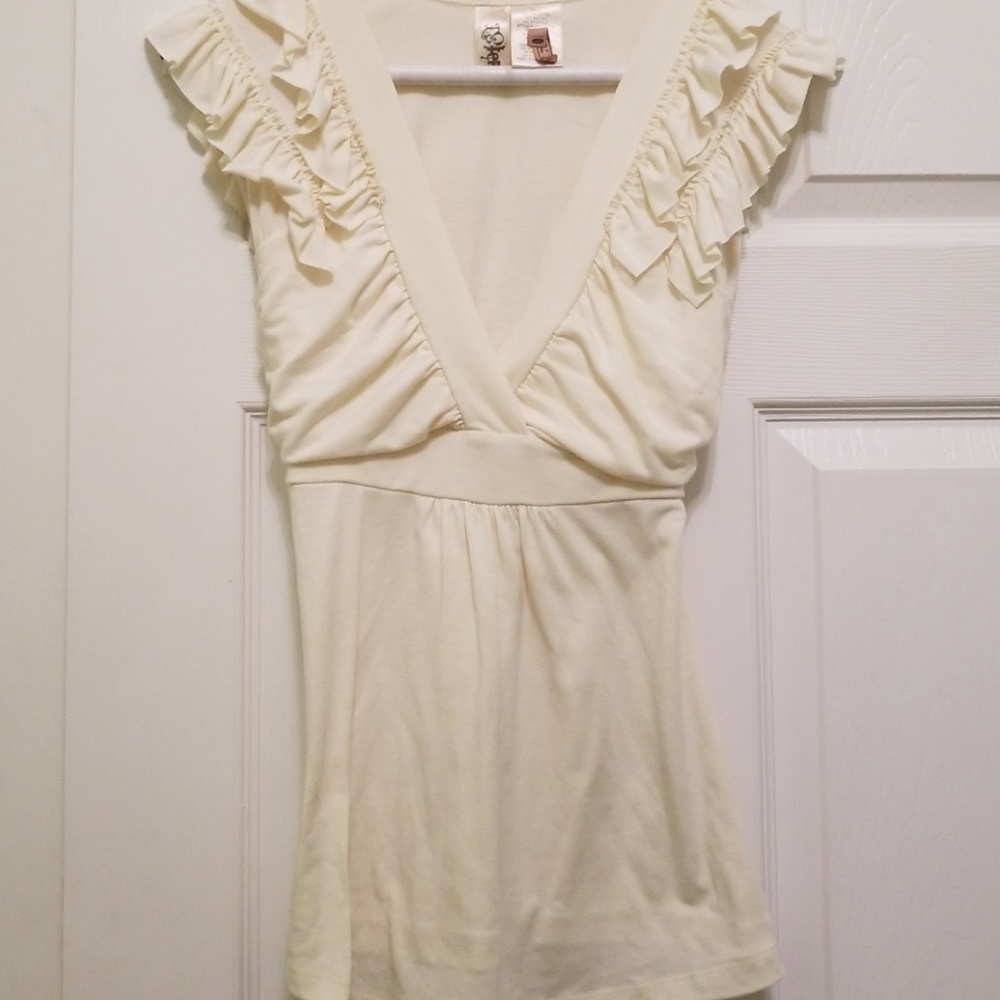 Flirty Cap-Sleeve Ruffle Tee w/Tie Back